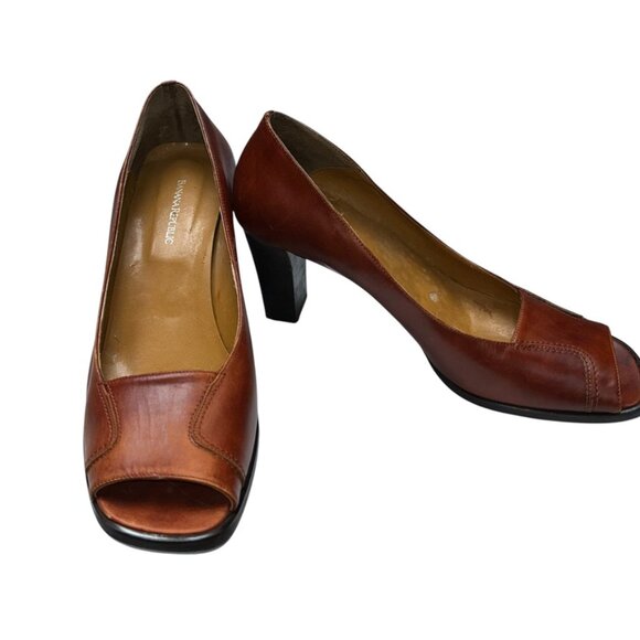 Banana Republic Vintage 90s brown leather square cut out peep toe heels 9 1/2 - Picture 1 of 7